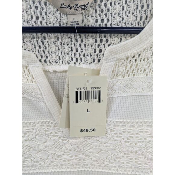 NWT Lucky Brand Women's size Large Long Sleeve Cream Top Lace Stripes - Picture 4 of 10